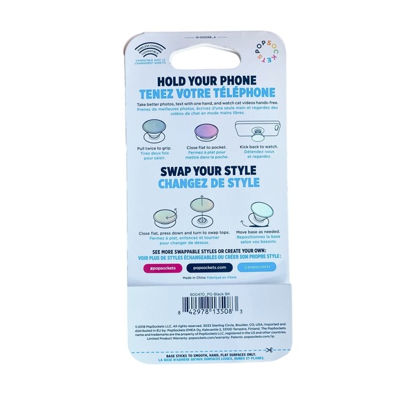 Popsockets PopGrip NEW Swappable Top Black Phone Grip Mount NWT - Picture 2 of 3